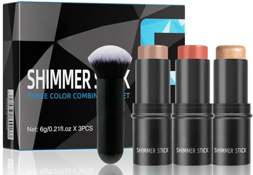 Vabrloy 3 Stück Contour Highlighter Blush Sticks,Creme-Konturenstift,Schattierungen mit Highlighter, Bronzer,Rouge und Pinsel,Langanhaltende Wasserdichte Creme Konturenstifte Rouge Gesicht Make-up-Set