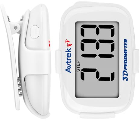 AVTREK 3D Pedometer Clip On-Step Counter for Walking-No App No Phone-LED Backlight-Accurate Step Tracker Clip for Women,Men,Senior(White)