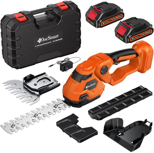 Hedge Trimmer Cordless with Battery, 2-in-1 Electric 21V Handheld Grass Shear Cutter with 2 Pack Rechargeable Battery, Mini Bush Trimmer Kit for Garden Yard Lawn Pruning, Orange