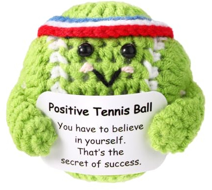TOYMIS Palla da Tennis Positiva, Palla da Tennis di Supporto Emotivo con Biglietto Positivo Bambola Carina Lavorata a Maglia Positiva Giocattolo All'Uncinetto Ispiratore per Amanti Dello Sport Regali