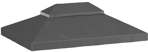 Outsunny Toile de rechange pour pavillon toile de tonnelle 4 x 3 m, toit double avec trous de drainage, polyester haute densité 370 g/m², protection solaire UPF30+, TOILE INCLUS UNIQUEMENT, gris foncé