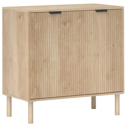 HOMCOM Aparador de Salón Aparador con Estante Ajustable 2 Puertas Sistema Anti-vuelco y Patas de Madera de Pino para Comedor Pasillo 78x40x77,5 cm Roble
