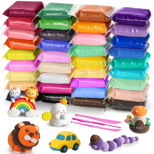 EOPUOZS Kit d'argile à modeler à l'air libre - 36 couleurs - Argile sèche à l'air libre - Cadeau pour garçons et filles de 3 à 12 ans