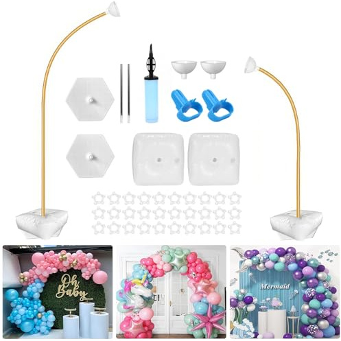 BTBHIHO Kit de marco de arco de globos ajustable, soporte de globos de PVC flexible dorado con base hexagonal, arco de globo flexible para cumpleaños, boda, baby shower, decoraciones de fiesta de
