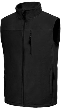 LZACTOIN-X Men's Fleece Vest Full Zip Lightweight Outerwear Vests Multi-Pockets Soft Warm Sleeveless Winter Jacket for Hiking Golf Black Small