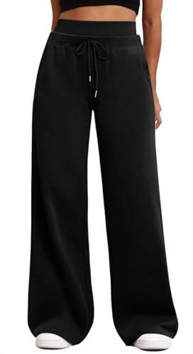 Women's Jogging Bottoms, Elasticated High Waist Sweatpants, Sports Trousers, Loose Fit Straight Wide Leg Trousers, Solid Color Drawstring Palazzo Pants With Pockets, Gym Casual Tracksuit Bottoms