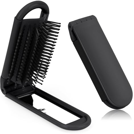 OSDUE Brosse à Cheveux de Voyage avec Miroir Pliable, 1PcsTaille de Poche - Mini Brosse de Voyage, pour Voyage Rencontres Salle De Sport Facile À Transporter Dans Un Sac pour Femme, Noir