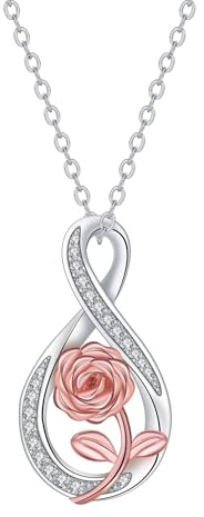 URBAN SPARKS oändlighet rosor hänge halsband för kvinnor – silverpläterad Infinity-kedja med rosa blomma och zirkon, elegant romantisk smyckesgåva för dig