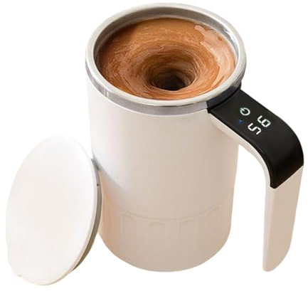 kinrguiyuez Självrörande kaffemugg – 380 ml uppladdningsbar i rostfritt stål – självrörande mugg med lock – för mjölk te kakaopulver kontor resor camping fest jul födelsedag