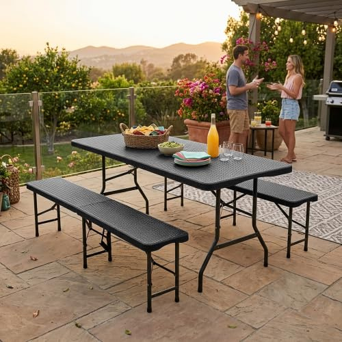 staronce Ensemble de tente de bière pliable 3 pièces en plastique HDPE - Table de bière pour camping, jardin et bière - Tente de fête avec motif d'arbre - Imperméable et résistant aux intempéries
