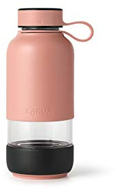 Lékué Botella Vidrio con funda de silicona, Coral, 600 ml