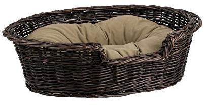 Cuccia rialzata per cani in vimini, con morbido cuscino, calmante, comoda, lussuosa cuccia per cani, letto per animali domestici, comodo lettino per cani in tessuto naturale, e-wicker24 (marrone, 65 x