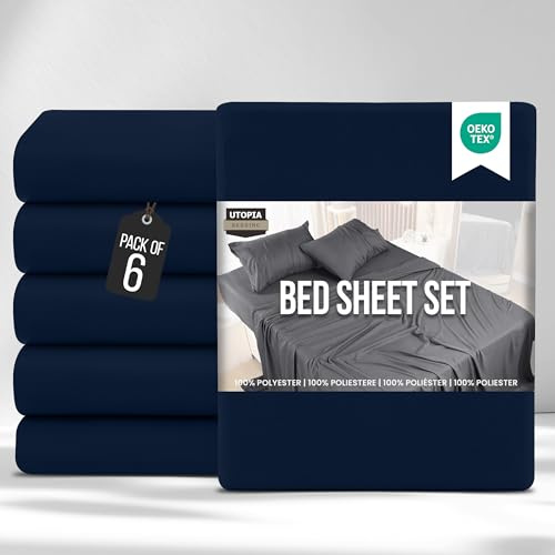 Utopia Bedding Bed Sheets Set Bulk Pack of 6 (King, Navy Blue) – Fitted Sheet, Flat Sheet with Pillow cases 50x75 – Wrinkle, Shrinkage & Fade Resistant – Soft Brushed Polyester Microfiber Fabric