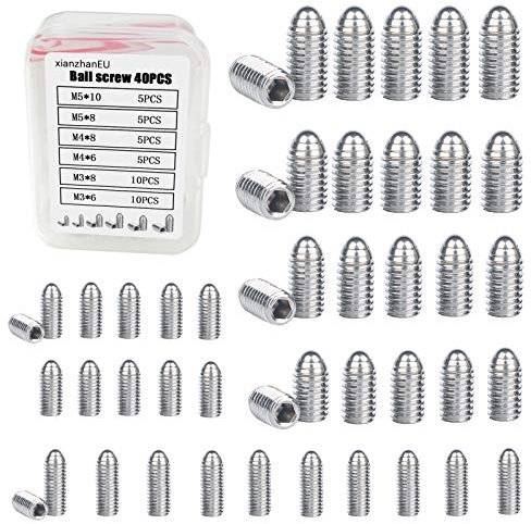 xianzhanEU 40 PCS Plongeur à Bille Vis Sans Tete,M3 M4 M5 Vis de Plongeur à Bille à Ressort,304 Vis Inox pour Appareils Mécaniques,6 Tailles
