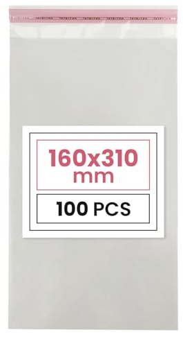 Netuno 100 platte zakken met zelfklevende flap (3 cm) 16 x 31 cm heldere plastic sterke transparante cellofaanzakjes voor verpakking