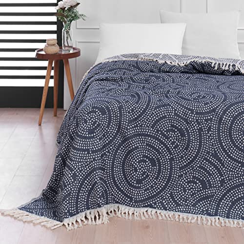 Mixibaby Tagesdecke Wohndecke Wendedecke Kuscheldeck Sofadecke Couchdecke Mandala 200x230, Farbe:dunkelblau