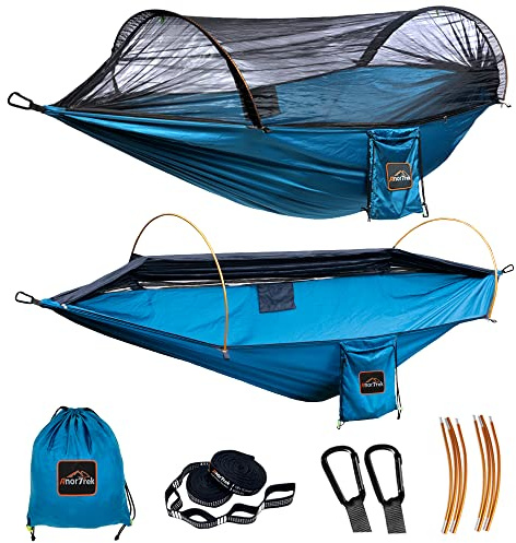 AnorTrek Professional Camping Hammocks with Mosquito Net, Lightweight Double for Camping, Hiking & Backpacking | Includes Two 10 FT Tree Straps, 230T Nylon Design
