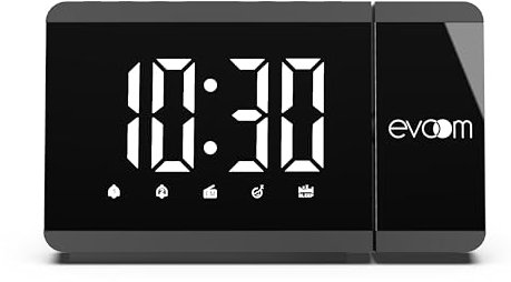 Evoom – Slim UP EV304571 – Réveil projecteur + 1 Port USB – Projection Lumineuse rotative, 2 alarmes programmables, Fonction Snooze et Radio - Noir