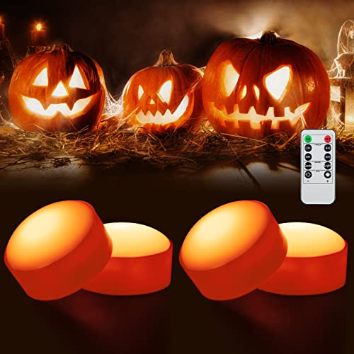 Litake Halloween 4pcs LED Luci Zucca, Zucca luci Decorazione Luminosa e Tremolante Candele senza Fiamma con Telecomando e Timer, Jack O Lantern luci a Batteria per Halloween
