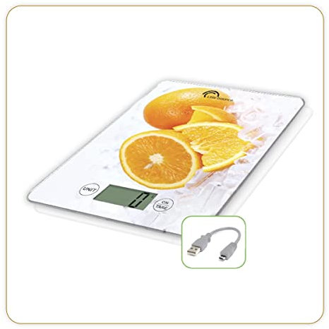 LITTLE BALANCE 8545 Slim Orange USB-C, Balance de cuisine sans pile, Rechargeable USB-C, Réparable, 5 kg, Orange