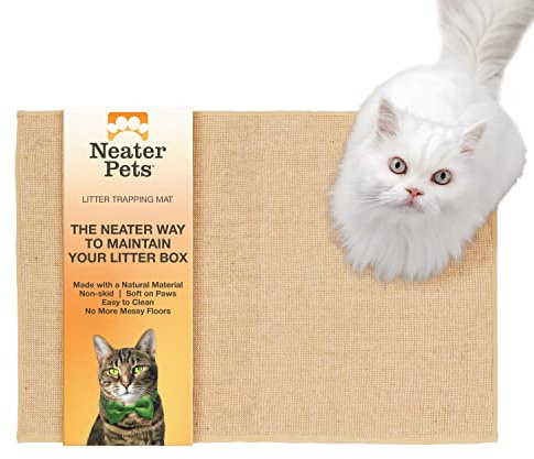 Neater Pets Jute Cat Litter Trapping Mat - Catches Spilled Litter Mess from Kitty Litter Box to Protect Floors, Soft on Cats Paws, Anti-Skid Backing, Easy to Clean, Beige, 24 x 36