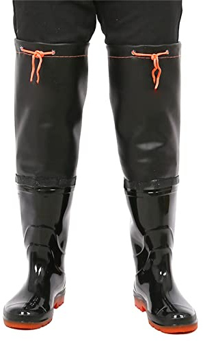 HWBZSZY Stivali Pioggia Super Alti 60 Cm, Stivali da Trampoliere Impermeabili Uomo Scarpe Pesca Antiscivolo Resistenti all'Usura in PVC/Nylon Stivali da Trampoliere Leggeri in Gomma 36-47,Nero,45 EU