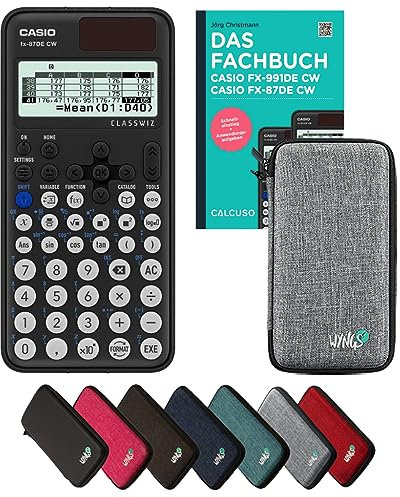 Casio fx-87DE CW Incl. Funda Protectora Gris Claro y Libro especializado (160 páginas, DIN A5) – Calculadora científica – Smart Set (Alemán)
