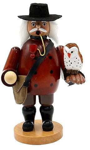 Dekohelden24 Holz Räuchermann als Falkner mit Eule auf den Arm, in naturfarben - braun, ca. 12 x 9,5 x 20 cm.