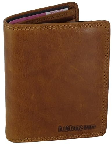 Leder Geldbörse • Geldbeutel für Damen und Herren mit RFID-Schutz • Portmonee mit Münzfach • Portemonnaie Hill Burry • Hütmann braun für Männer Brieftasche Wallet • Hochformat