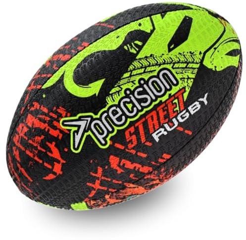 Precision Street Mania Rugby Ball, Urban Training, for Hard Surfaces, Durable Tyre Embossed Vulcanised Rubber, Ultimate Grip, Official Size, 4