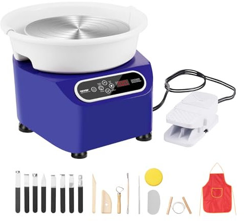 VEVOR Töpferscheibe, 28 cm Töpferformmaschine, 450 W elektrische Töpferscheibe mit Pedal & LCD-Touchscreen, Keramikscheibe mit Direktantrieb und Formwerkzeugen für Heimwerker-Kunsthandwerk, blau