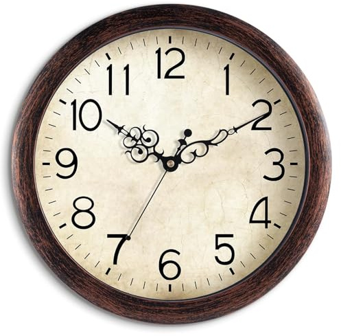 KECYET Wall Clock, Vintage Wall Clocks Battery Operated Quartz Silent Non-Ticking 8 Inch Retro Rustic Style Clock Decorative for Kitchen,Bathroom Home Office (Bronze)