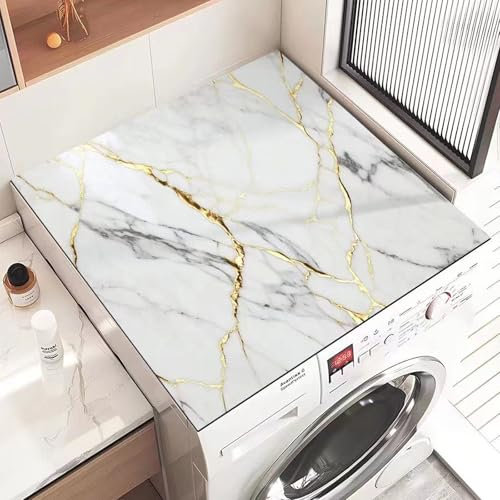 Odot Tapis de Protection pour Dessus de Machine à Laver, 3D Marbre Antidérapant Housse de Machine à Laver pour Machine à Laver ou Sèche-Linge Buanderie Réfrigérateur (Marbre 1,40x40cm)