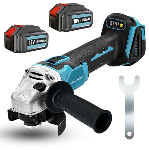 Akku-Winkelschleifer Bürstenlos, Kompatibel mit Makita 18V Akku, Ersatz für Makita DGA513Z, Trennschleifer Scheibe 125mm mit 2 5500mAh Akku，zum Entfernen von Farbe und Mörtel, Schleifen, Schneiden