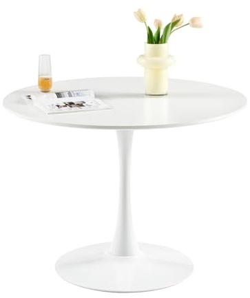 buybyroom Table à Manger Ronde Moderne, Ø - 100 cm, Table de Bar, Bureau, adaptée pour la Cuisine, la Salle à Manger, Le Salon et Le Bureau, pour 4 Personnes, Blanche