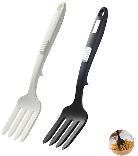 2 Pezzi Forchetta Flessibile In Silicone, Forchetta Utensili Da Cucina Resistente Al Calore,Multifunzionale Antiaderente, Miscelazione Forcella Per Cucinare Per Servire(Nero, Bianco)179g
