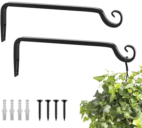 Bamworld 2 Pièces Supports de Suspension pour Plantes Murales Extérieur, Support Jardinière Balcon en Métal Résistant pour Lanternes et Carillons Éoliennes