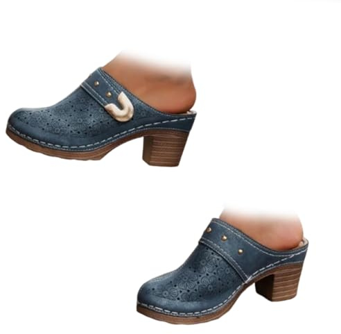 XUANXUANQZ Sandali Da Donna Con Punta Chiusa E Slip-on, Comodi Sandali Ortopedici Con Tacco Basso, Con Supporto Plantare, Slip-on, Con Tacco Medio E Blocco, Pantofole E Sabot (Blu,38)