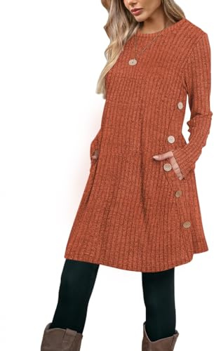 Poetsky Women Tunic Tops to Wear with Leggings Ribbed Dress with Pockets