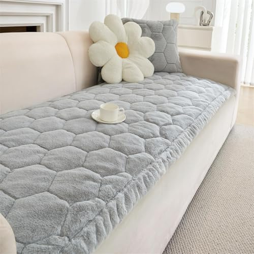 FASCINATDECO Sofa Covers 1 2 3 4 Seater Non Slip Sofa Slipcovers Super Soft & Thick Faux Mink Velvet Sofa Cushion Covers Couch Covers Sofa Protectors from Pets/Kids/Dogs (Light Grey, 70x150cm)