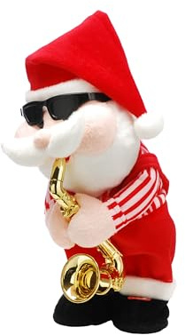 Festive Productions 35cm Animated Singing Santa with Saxophone – Battery Operated Dancing Santa Figure with Music – Fun Christmas Decoration