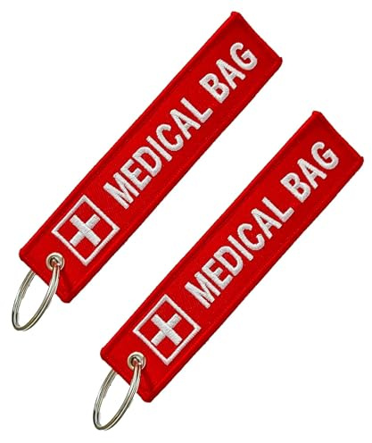 2uds Etiquetas Alerta Médica para Bolsas, Etiqueta Equipaje de Equipo Médico, llavero volador Rojo bordado de doble cara para Mochilas Bolsos y Maletas