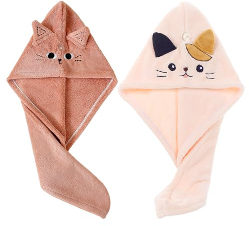 2 Gorros Para El Cabello Seco Para Gatos, Toallas Secas De Dibujos Animados Lindos, Toallas Baotou Absorbentes Rápidas, Pañuelos Para El Baño Exfoliantes Para El Cuidado Del Cabello.