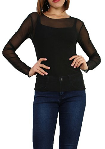 Miss Rouge: T-Shirt,résille,Haut en Voile Transparente,Noir,Taille XXL