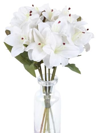 UUXX 6 PCS White Lily Flowers Artificial 18Heads Fake Lillies 18” Artificial White Flowers Easter Lilies for Home Decor Indoor Wedding Party Graves Arrangement