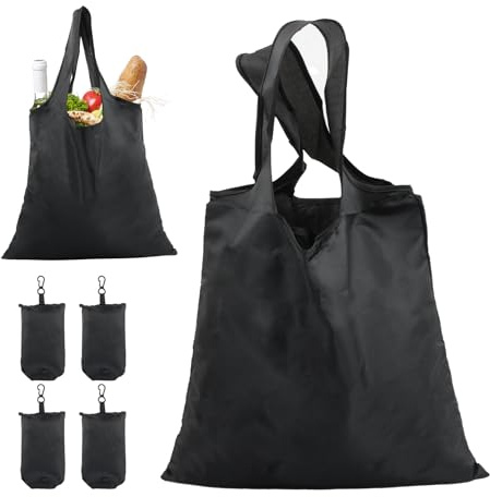 xianynow 4 Pezzi Borse per Spesa Pieghevoli Nero – Sacchetti della Spesa Leggeri et Portatils, 48×36,5 cm, Ecologiques pour Generi Alimentari, Shopping e Viaggi
