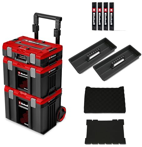 Original Einhell E-Case Rolling Workshop SEALED (Officina rotante composta da 3 valigie, max. 120 kg, antipolvere + resistenza agli schizzi d'acqua, 44 x 40 x 70 cm, con guide laterali)