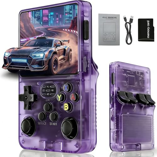 R36S Console de Jeu Rétro Portable 3,5 IPS Double Joystick - Violet