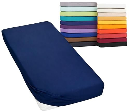 Moon Spannbetttuch Spannbettlaken auch für`s Wasserbett 160g/m² Jersey Line Green (140x200-160x220, dunkelblau)