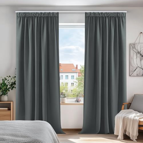 Deconovo Tende Oscuranti Camera da Letto 2 Pezzi, Termiche Isolanti, Tende Coprente e Moderne per Finestre Interni, 140x260 CM (Larghezza x Altezza), Grigio Scuro